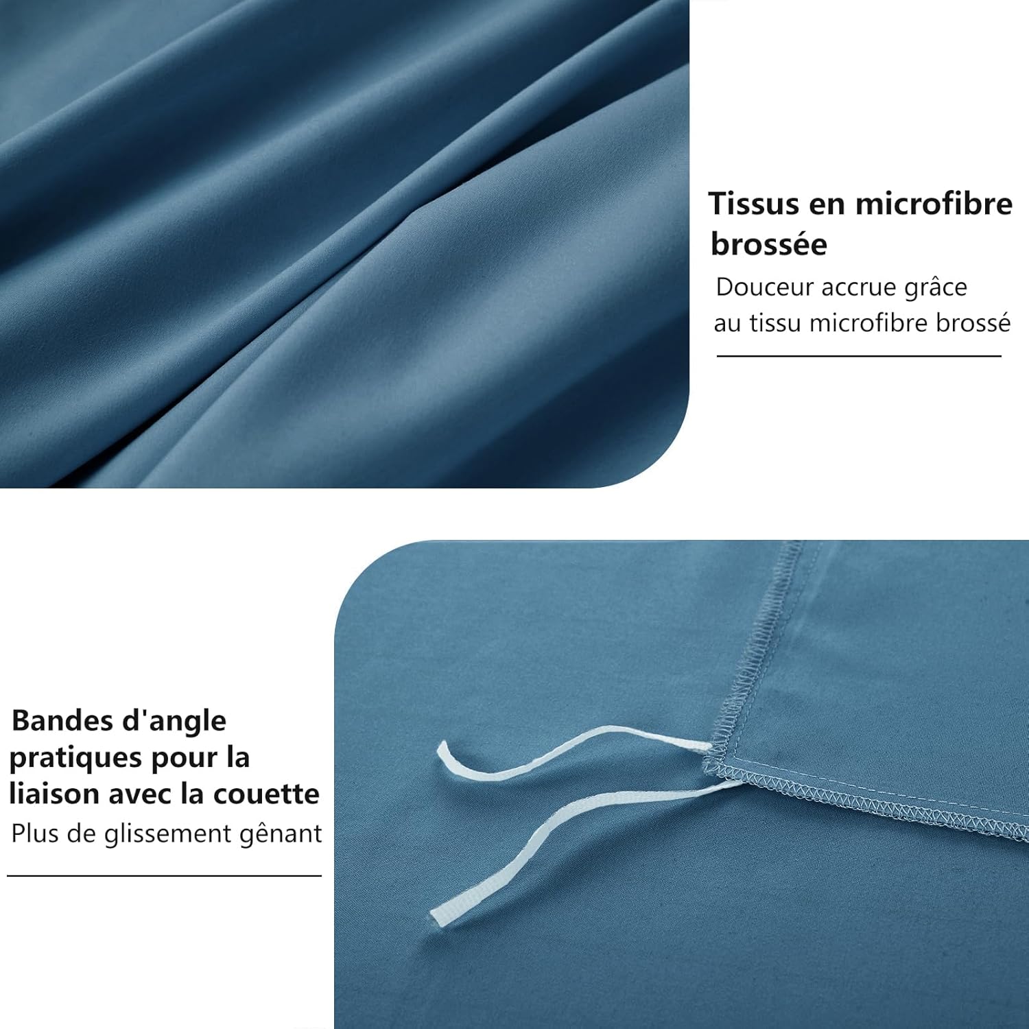 Thumbnail 4 de RUIKASI Housse de couette microfibre 140x200 cm bleu poussiéreux avec fermeture éclair (parure 1 personne)