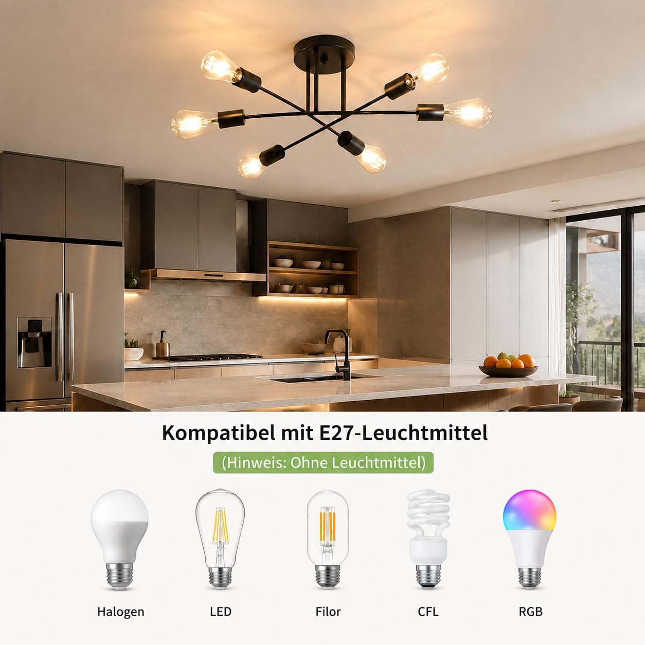 Detalle 1 de CBJKTX G9-BSD – czarna lampa sufitowa, 6 oprawek E27, metalowa