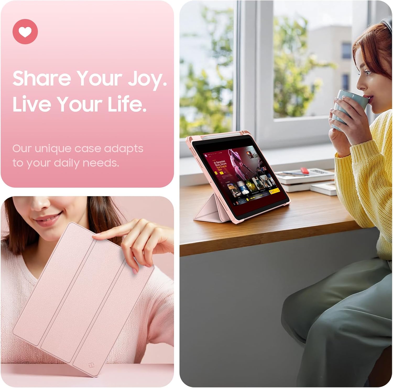 Thumbnail 4 de Fintie Hybrid Hülle für iPad Air 11 Zoll (M4/M3/M2) & iPad Air 10,9 Zoll (Ausstattung 2022/2020) mit Stifthalter in Roségold