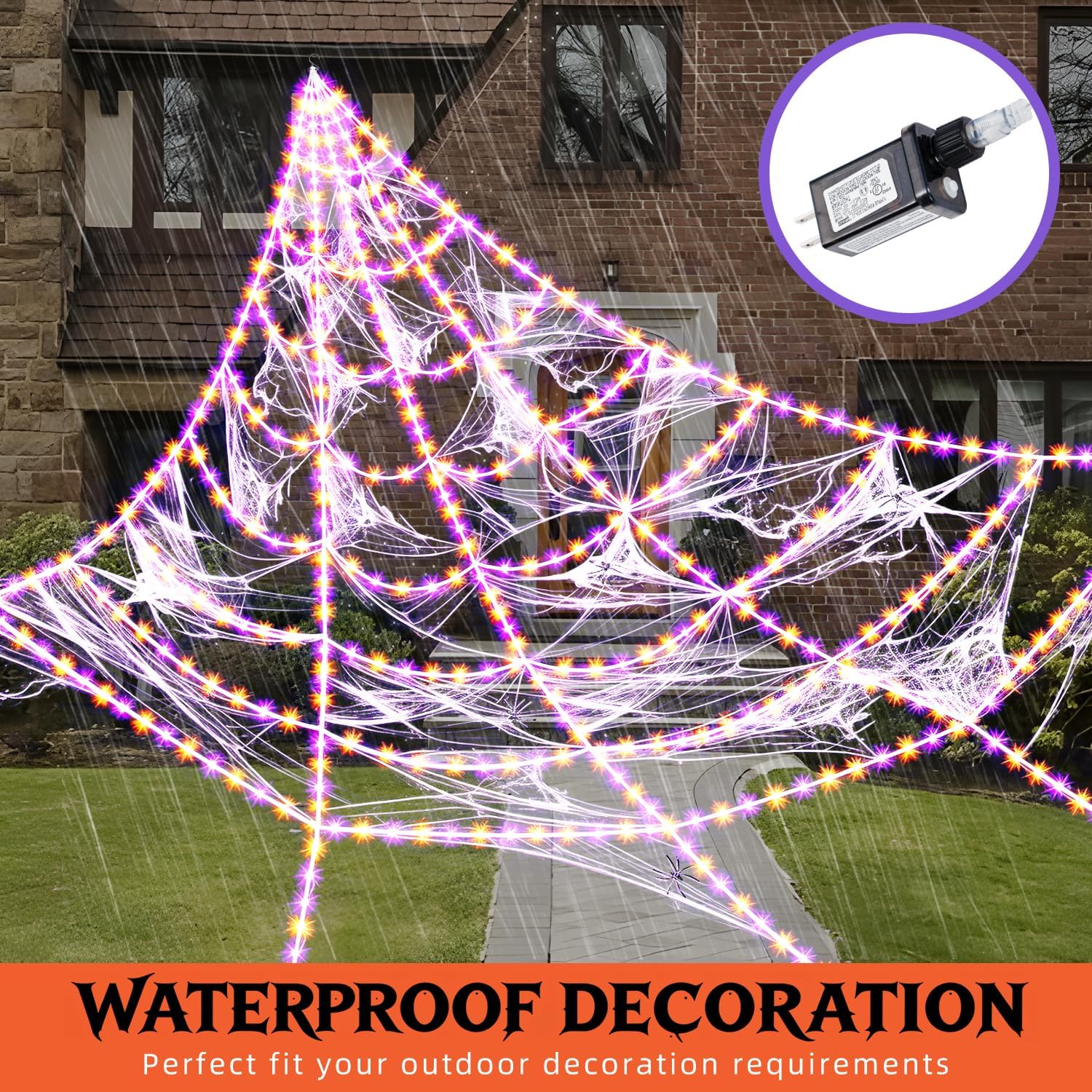 Thumbnail 6 de AURORAKI SWL-Z04-455-pur-ora Light-Up Spider Web, 16.4-Foot LED Decor