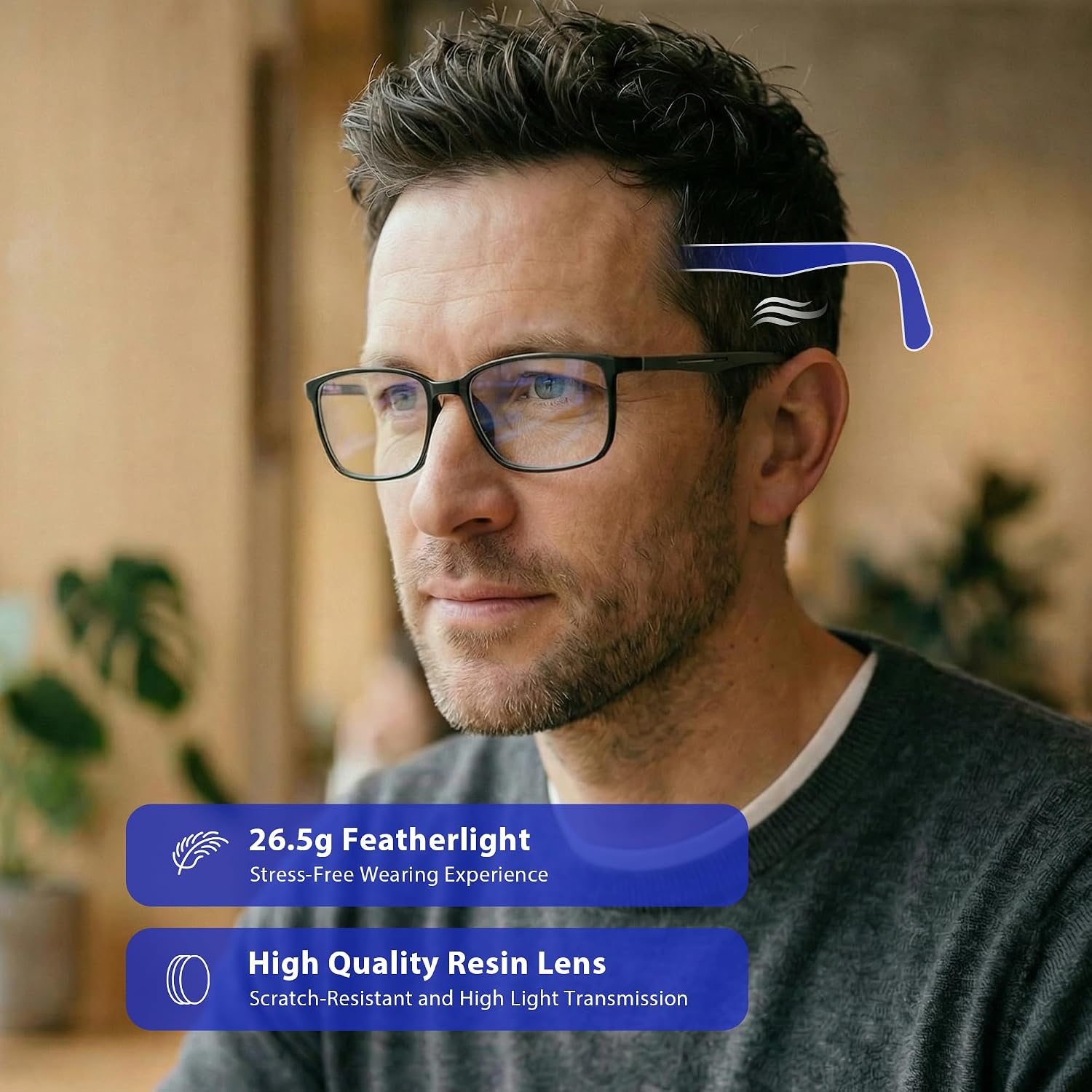 Thumbnail 4 de ZENOTTIC Blue Light Glasses: Reading Glasses for Men with Square Frames, Anti-Glare and UV Protection