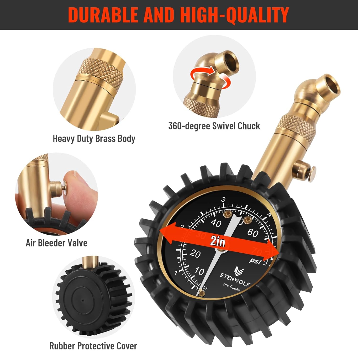 Detalle 2 de ETENWOLF Tire Pressure Gauge 0-75 PSI