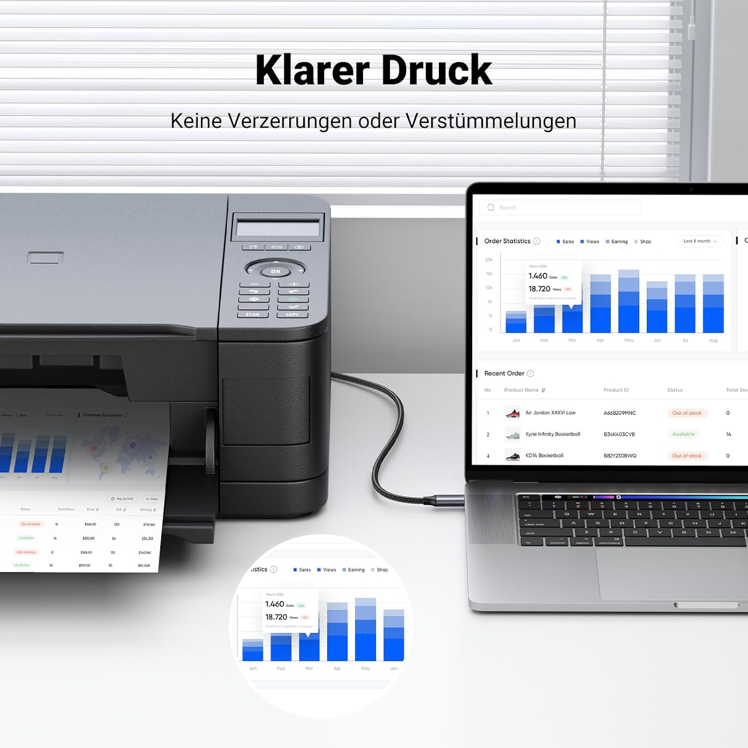 Thumbnail 3 de UGREEN USB-C Druckerkabel (USB-B auf USB-C) für Drucker, Scanner & MIDI-Tastatur – 2 m, silber