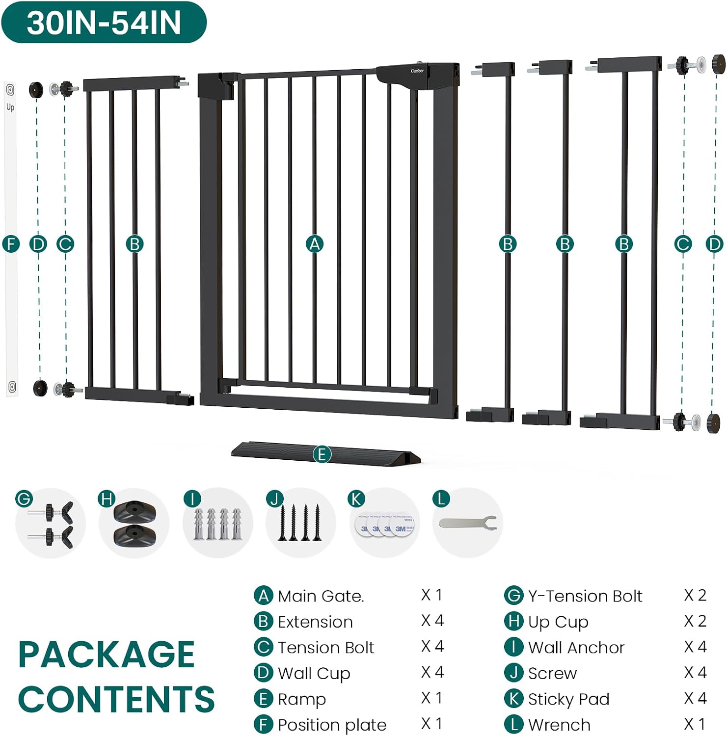 Thumbnail 6 de Cumbor 30-54" Extra-Wide Baby Gate, Auto-Close Steel, Dual Lock