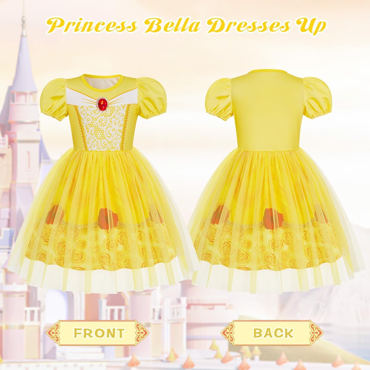 Detalle de Benylion Girls’ Princess Tulle Dress with Puff Sleeves and 3D Diamond Print