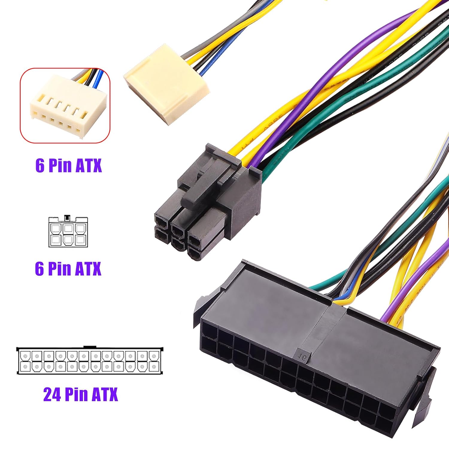 Detalle 2 de ELFJMZP ATX 24-Pin to ATX 6-Pin + HP 2.54mm 6P-4P Power Adapter Cable for HP Z220/Z230, EliteDesk 800 G1 & ProDesk 600 G1