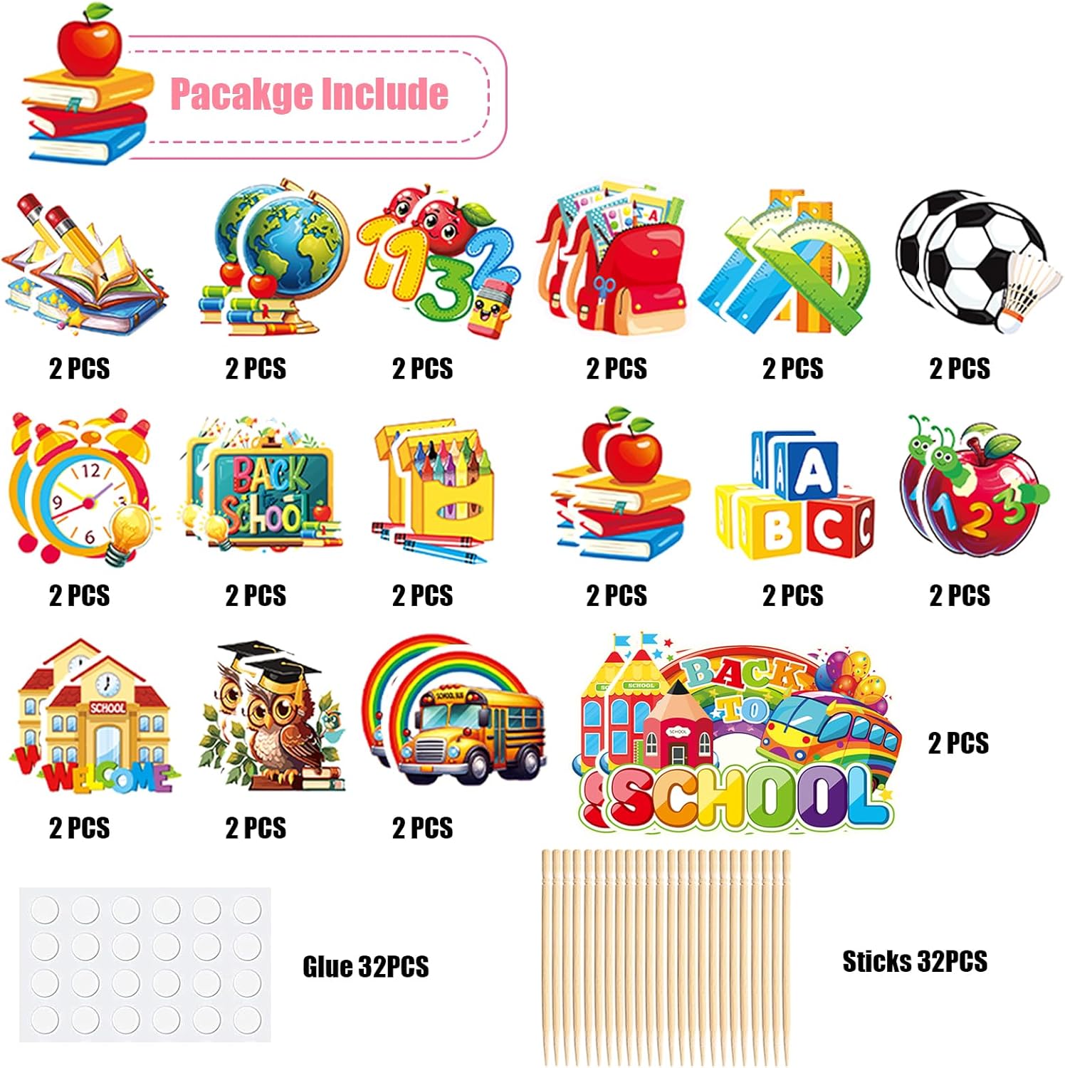 Detalle de Back to School Cupcake Toppers Decorations – VARACL 32PCS