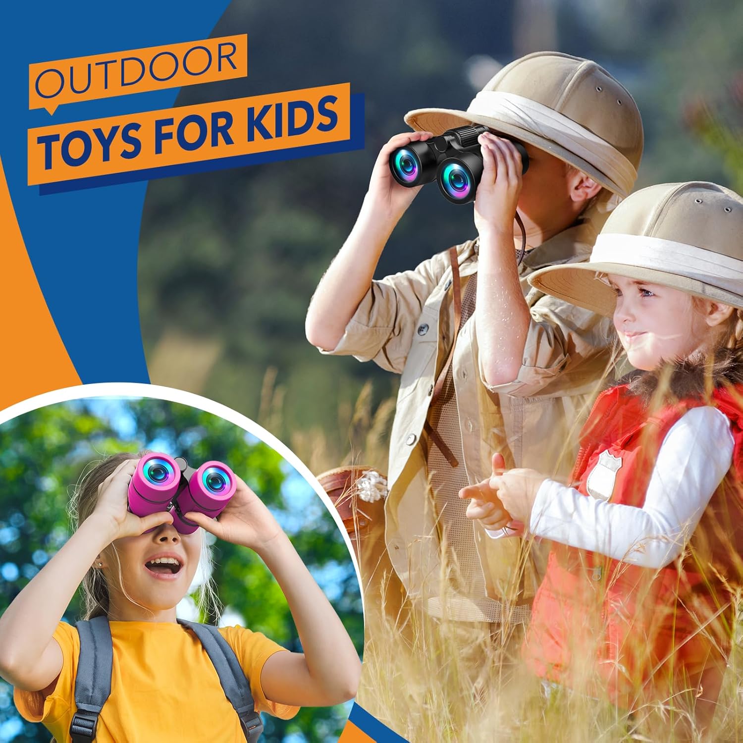 Detalle 2 de HappyKidsClub Binoculars for Kids (Age 3–9) – 4x Outdoor Travel Play Binoculars with Neck Strap