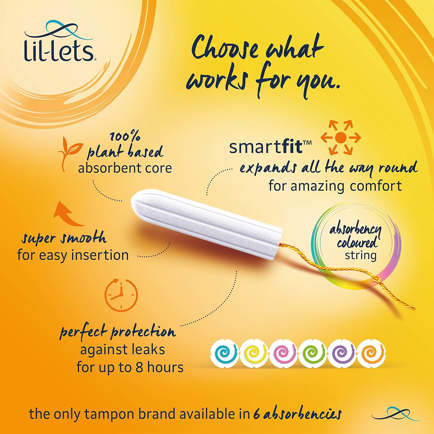 Detalle de Lil-Lets Non-Applicator Regular Tampons, 32 Count – SmartFit, Plant-Based Core
