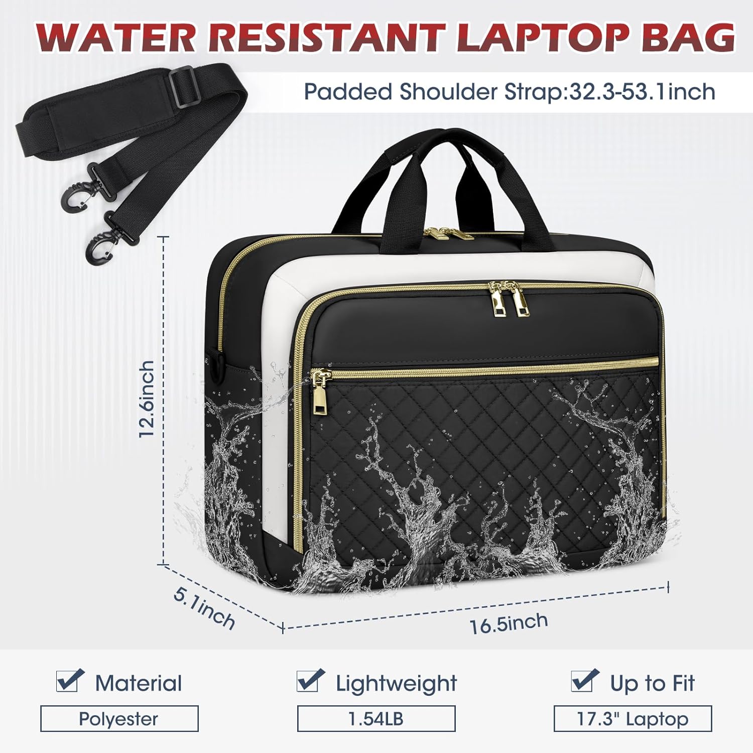 Thumbnail 2 de NEWHEY Laptop Bag Briefcase for Women – 17.3" Capacity, Black & Beige