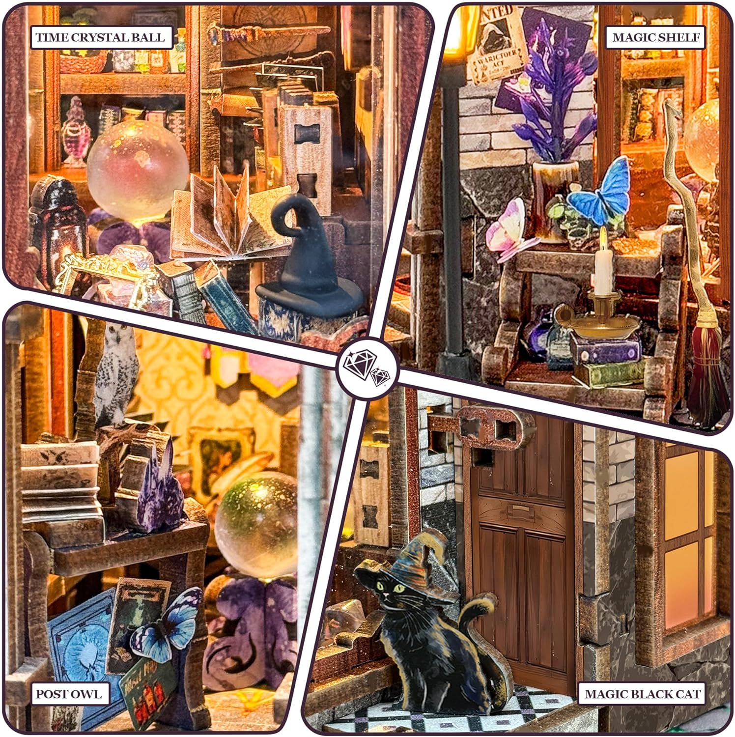Detalle de Miggley DIY Miniature House Kit: Time Magic Club book nook 3D wooden puzzle