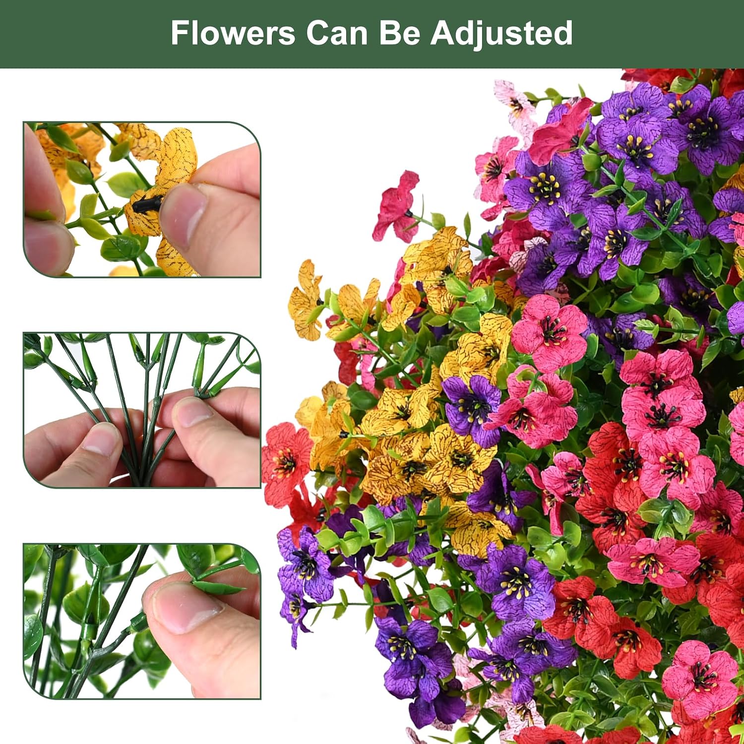 Thumbnail 1 de trytuny Artificial Flowers for Outdoor: UV-Resistant Faux Silk Plants (20, Yellow / Purple / Rosy Pink / Red) for Porch, Patio, and Window Boxes
