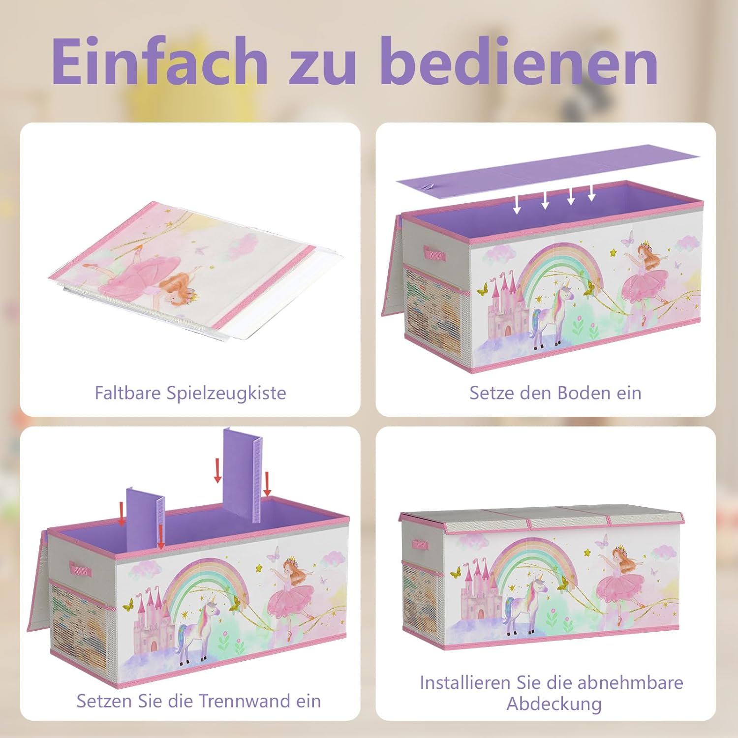 Thumbnail 6 de Extra Groß Aufbewahrungsbox Spielzeugkiste mit Deckel (faltbar) – Beige & Lila