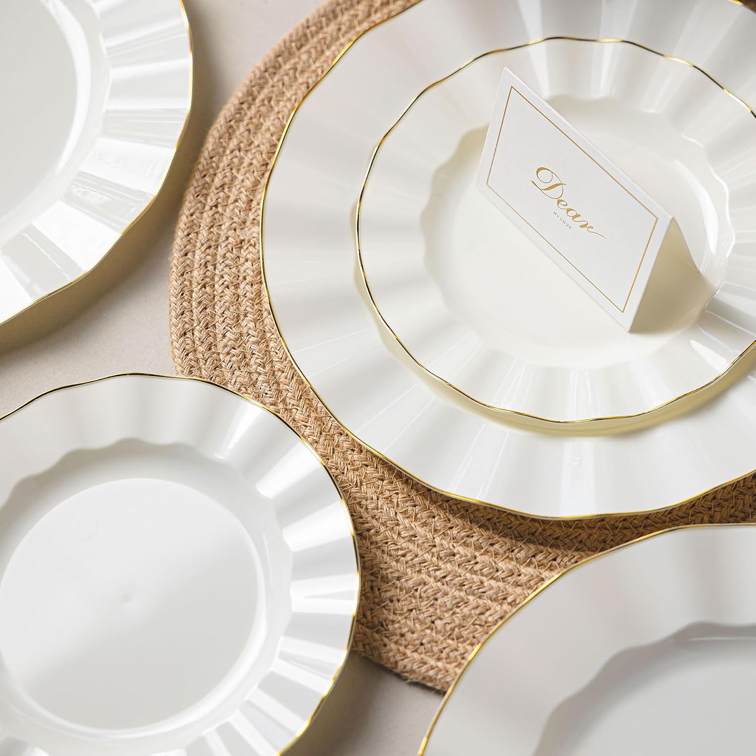 Thumbnail 6 de QualQuot 120PCS Ivory White Plastic Plates with Gold Rim – Heavy Duty Disposable for Parties and Weddings