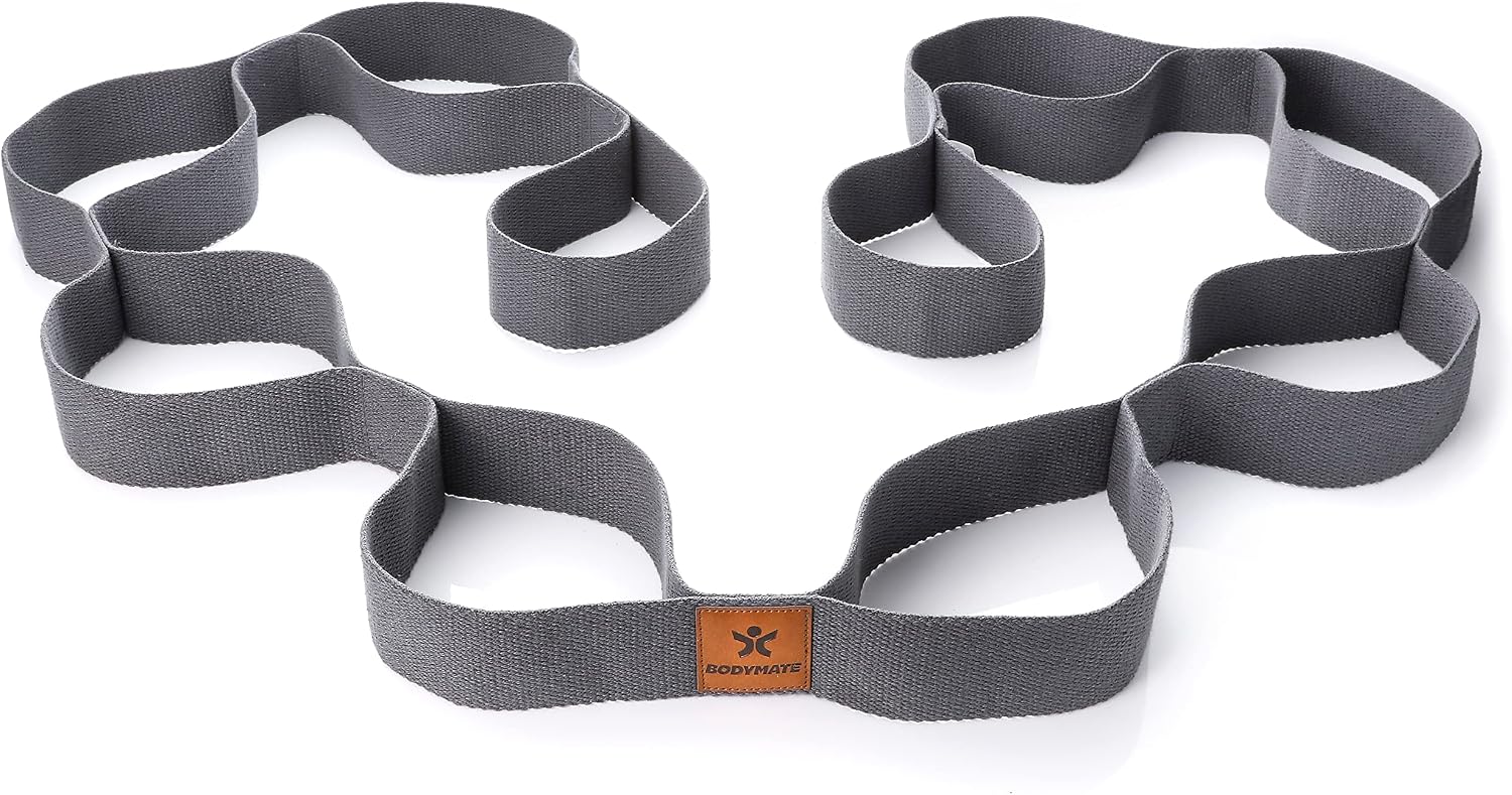 Detalle de BODYMATE Fascia elastica con 10 passanti in cotone naturale (circa 190 cm) per yoga, stretching e mobilità