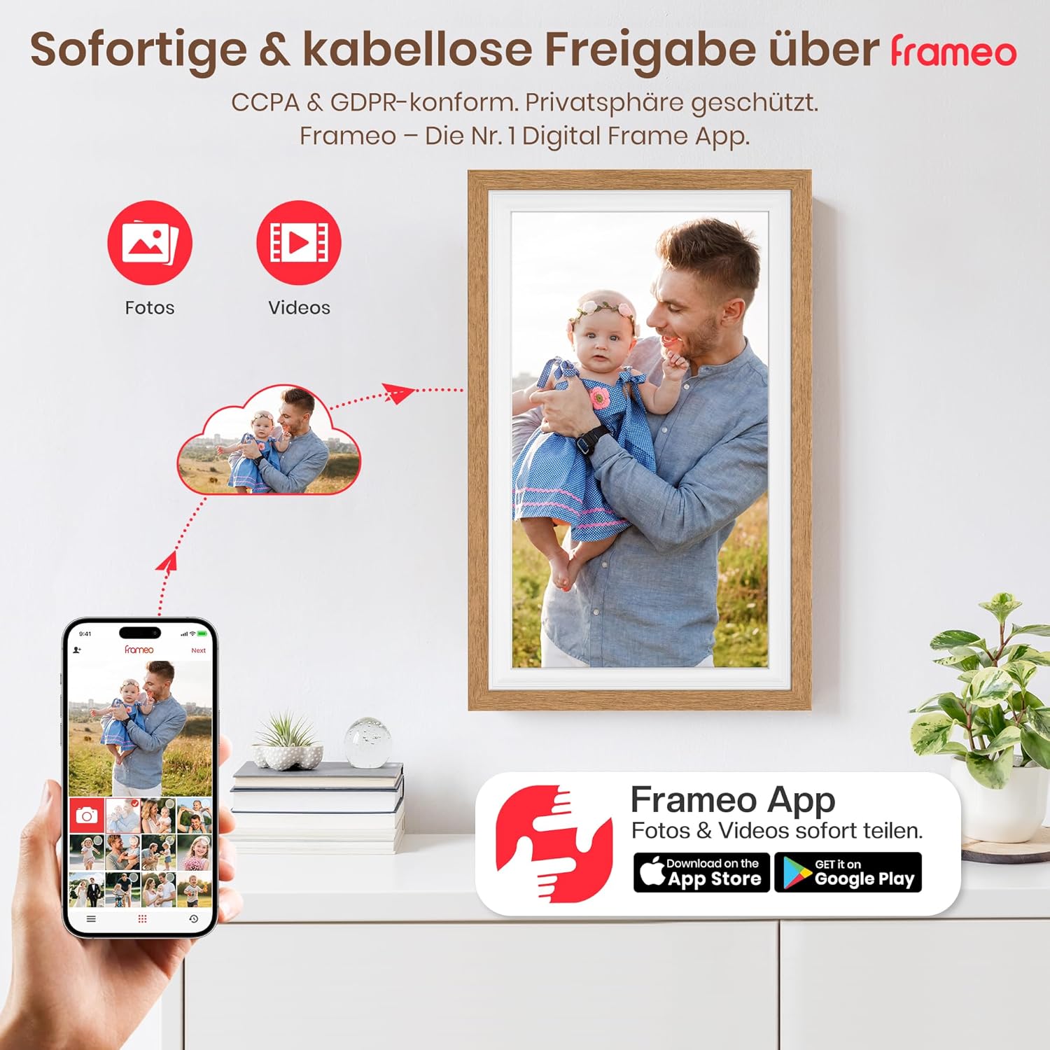 Detalle de Frameo 64 GB – 15,6 Zoll Digitaler Bilderrahmen mit WLAN, Touchscreen und Frameo-App