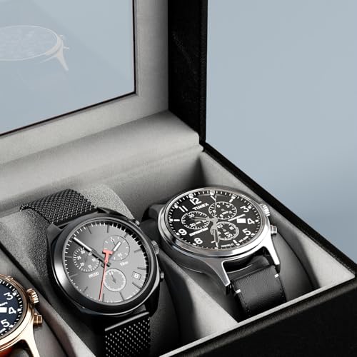 Detalle de ProCase Caja de Relojes con 6 Compartimentos, tapa de cristal y cojín extraíble – Negro