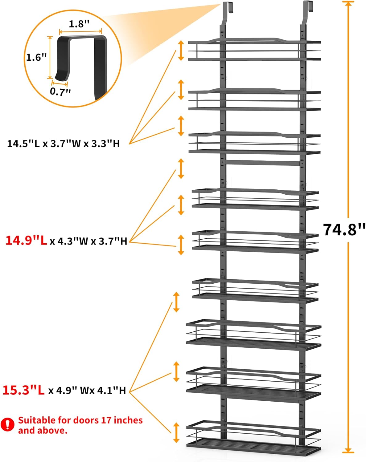 Thumbnail 1 de Moforoco 9-Tier Over The Door Pantry Organizer (Black Metal) for Spice Storage and Small Spaces