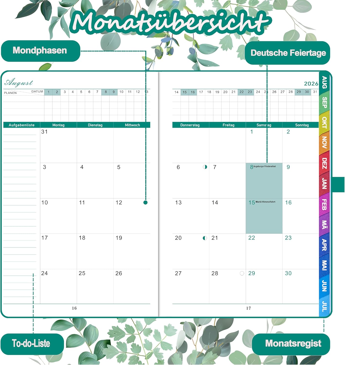Thumbnail 2 de Wochenkalender A5 mit Monatsübersicht 📒