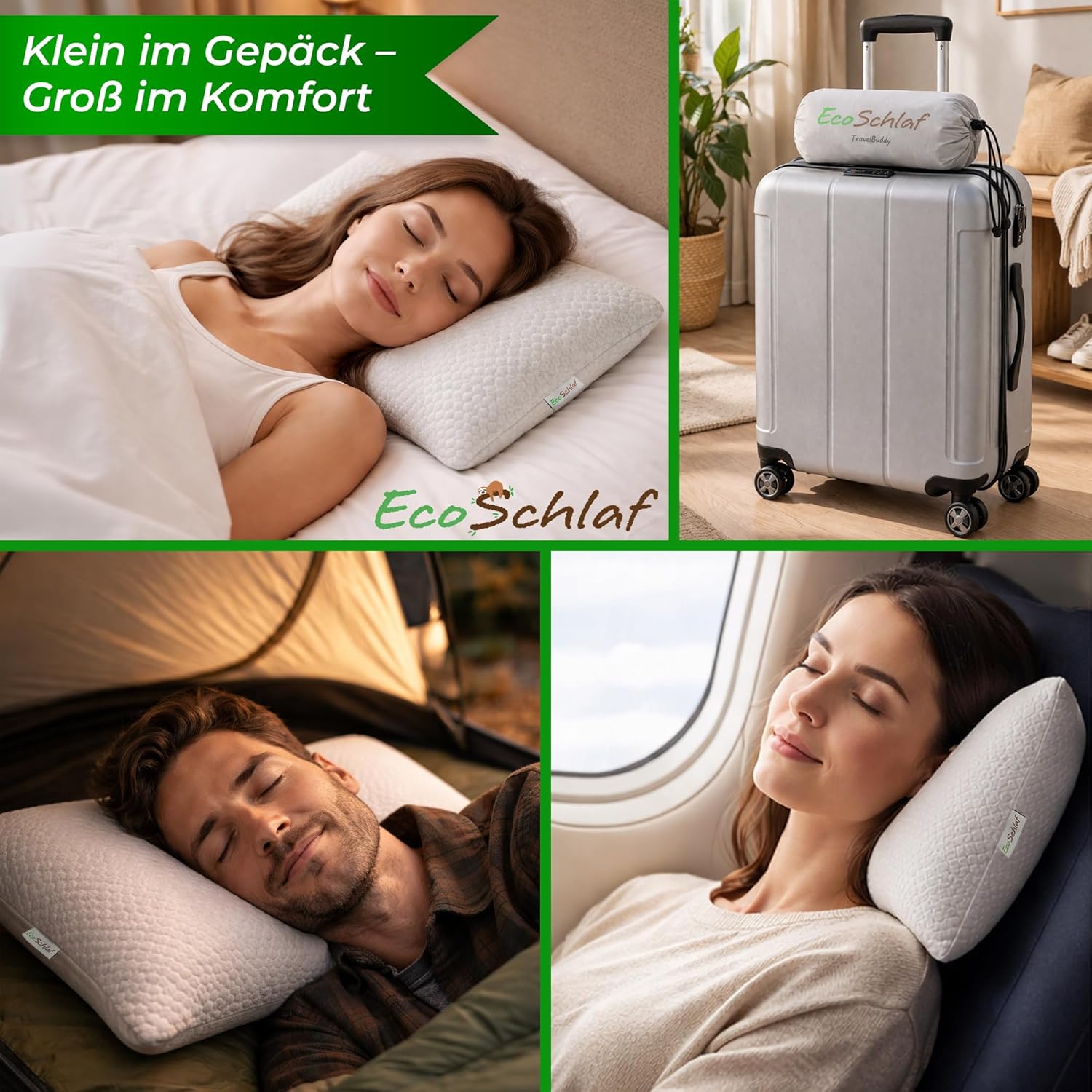 Detalle 2 de EcoSchlaf TravelBuddy Reisekissen – kompaktes Memory-Foam Nackenkissen für unterwegs