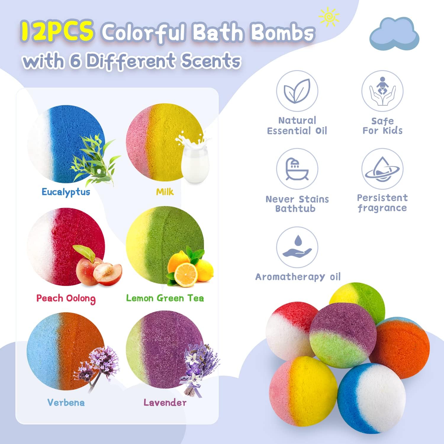 Thumbnail 2 de Bath Bombs for Kids (12 pcs) with Surprise Crystal Toys Inside – Handmade Natural & Organic Bubble Bath Gift Set