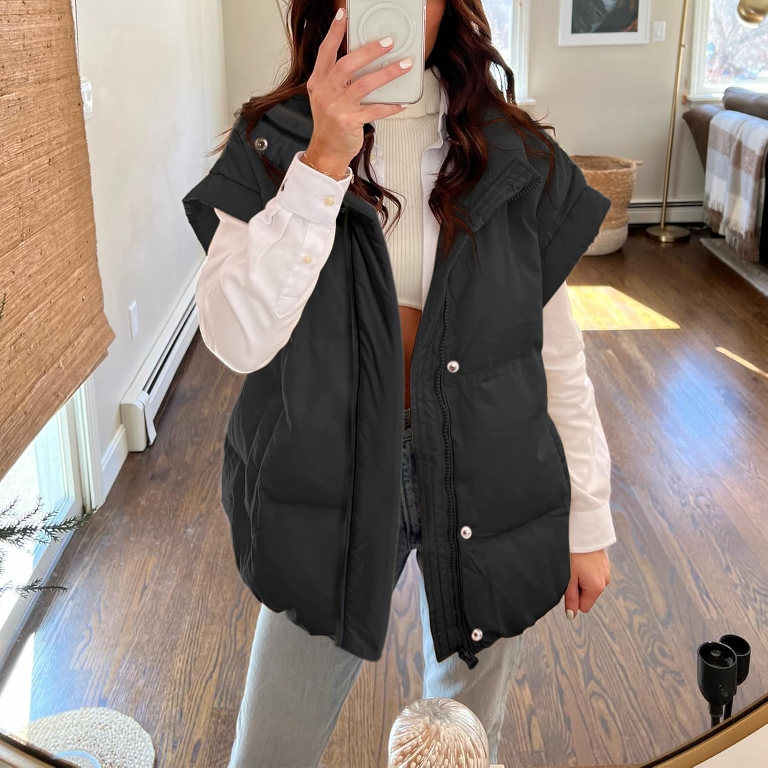 Detalle de Songling Oversized Puffer Vest Stand Collar
