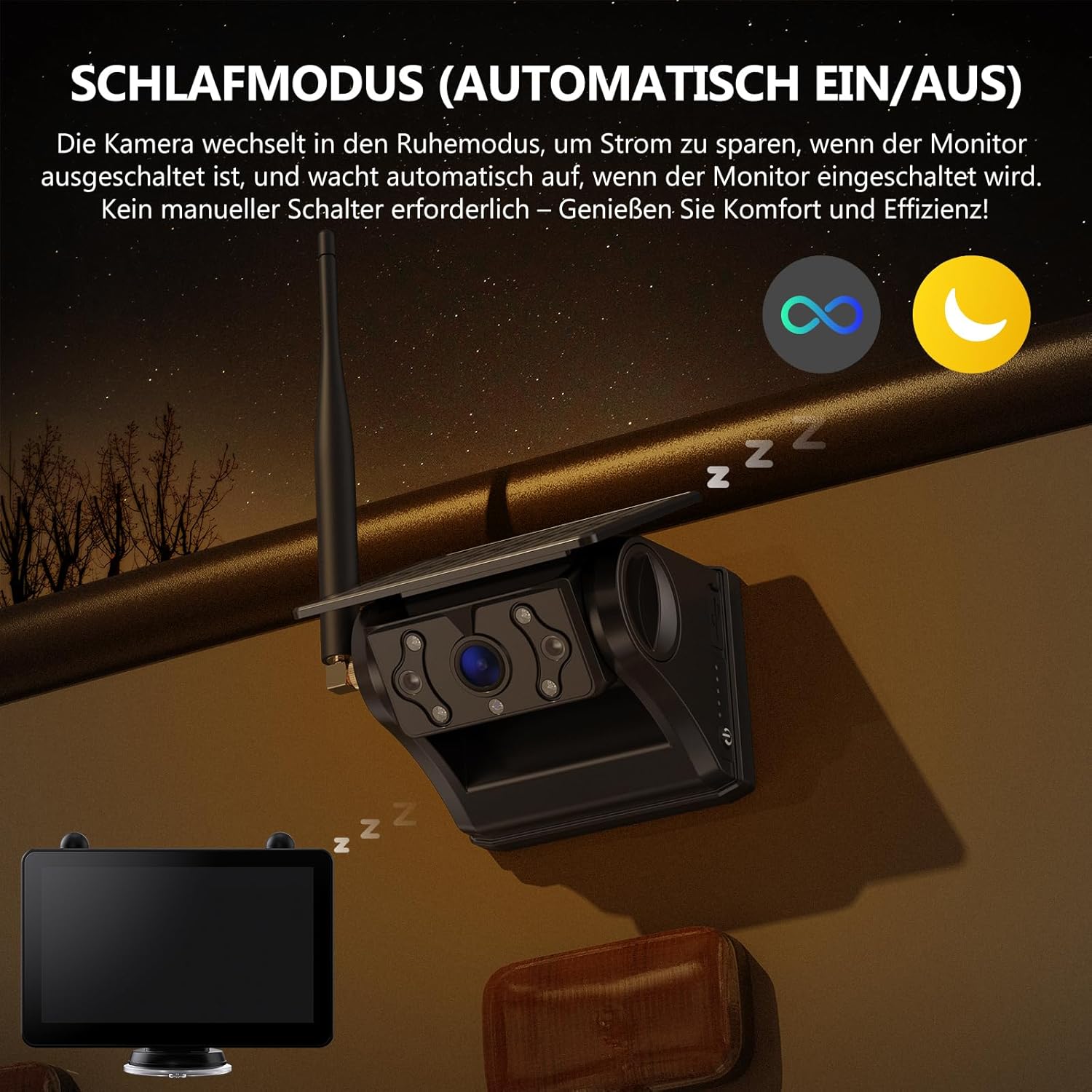 Detalle 2 de eRapta 2 Magnetische Solar-Rückfahrkamera kabellos – 12000 mAh, 7'' 1080P IPS Monitor, DIY 1-Min Install