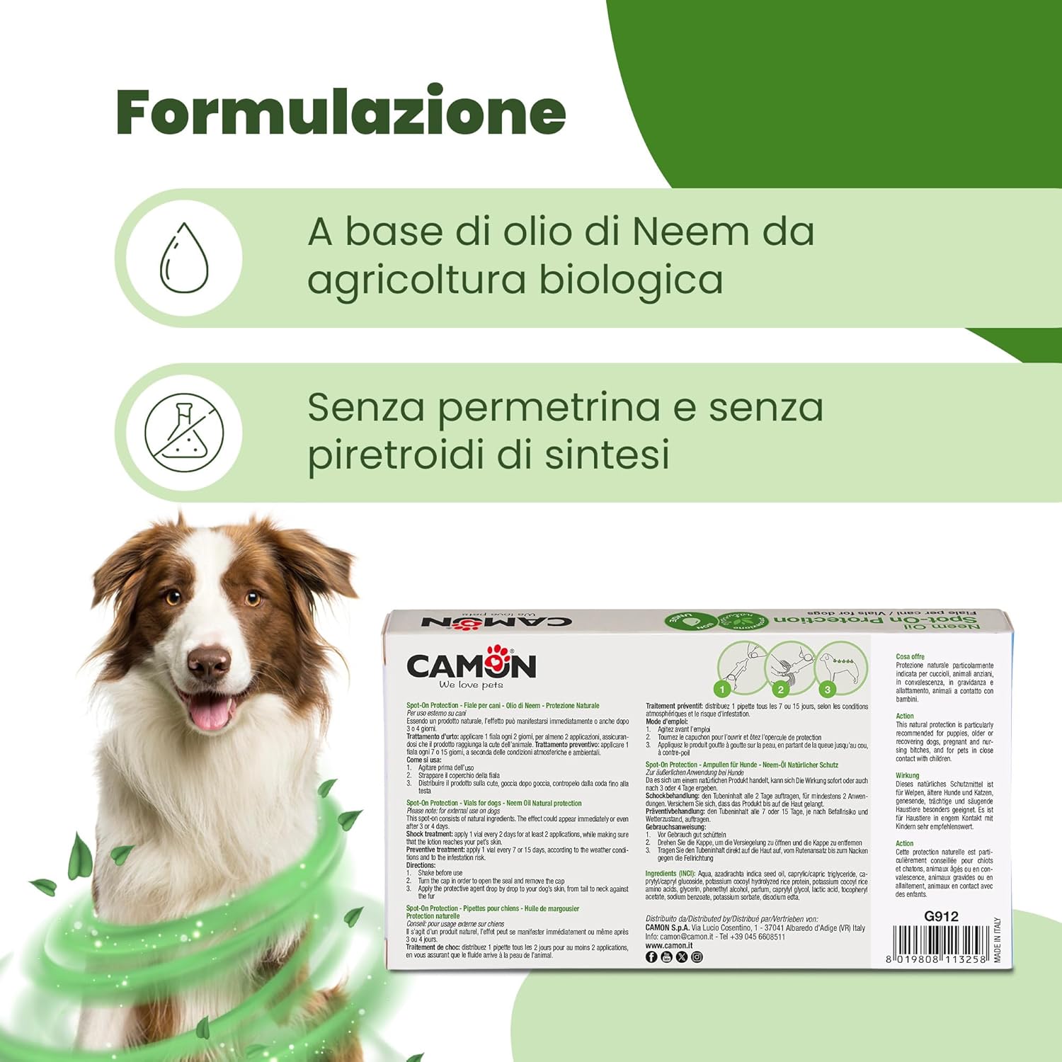 Thumbnail 1 de CAMON Spot-On Protection Cane (>11kg) – Fiale Neem, protezione naturale per cani oltre 11 kg