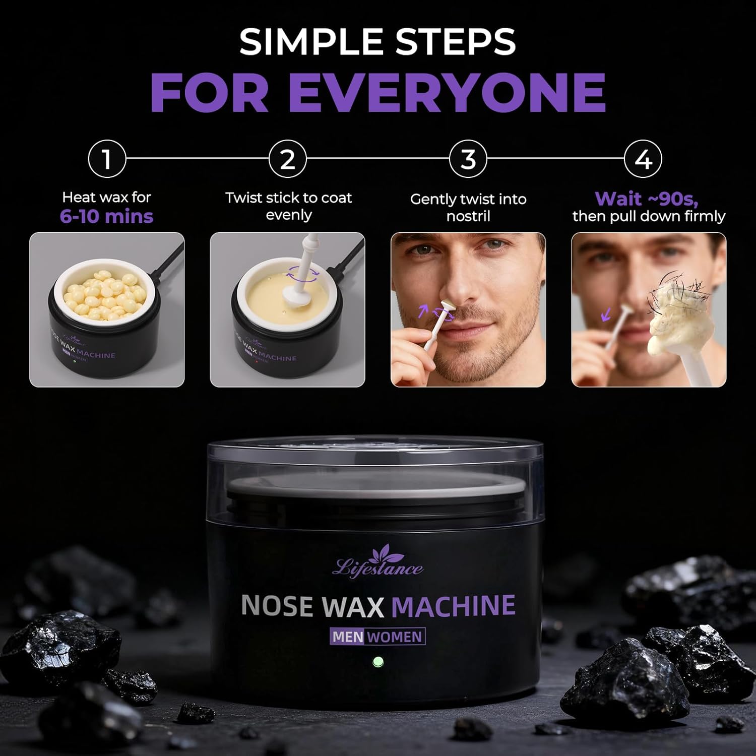 Thumbnail 2 de Lifestance Kit Cire Nez Homme : chauffe-cire USB portable jusqu’à 70°C + épilateur nez à cire