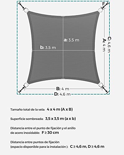 Thumbnail 4 de SONGMICS Vela de Sombra 4 x 4 m GSS44GY (HDPE cóncava, transpirable y permeable al agua)