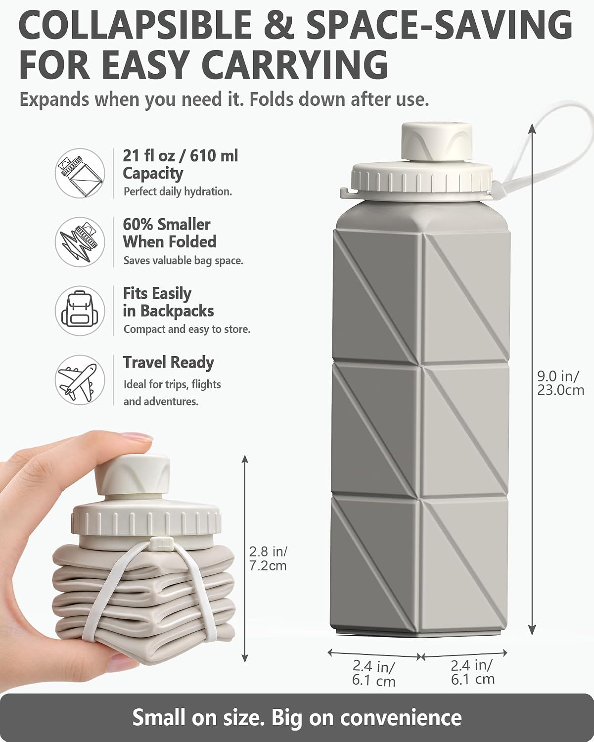 Detalle de BEAUTAIL CollapsibleBottle02 Silicone Water Bottle, 610 mL, Starlight