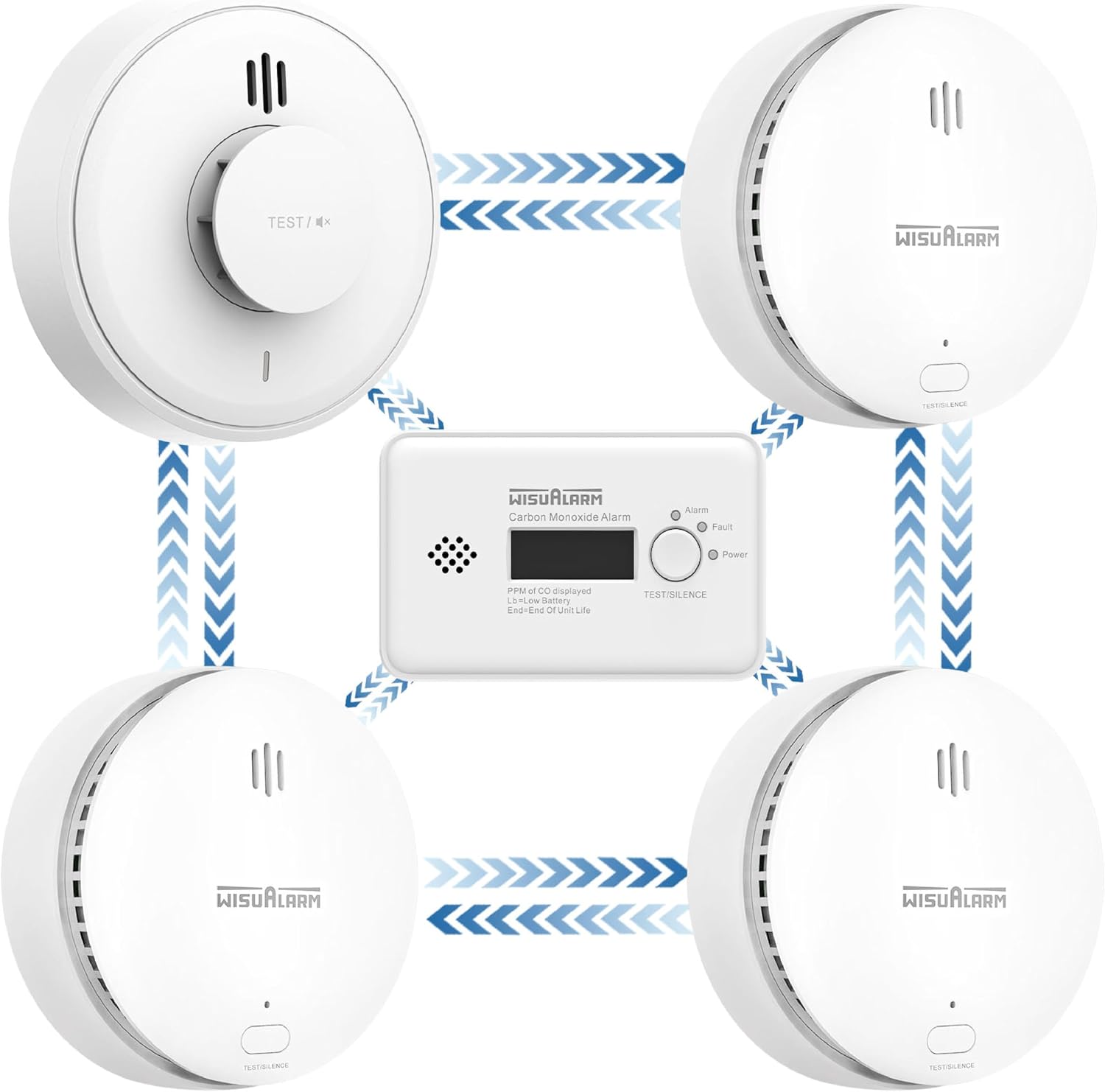 Detalle de Wireless Interlinked Smoke, Heat and Carbon Monoxide Alarm Kit (Pre-linked) – Scotland & England compliant, remote silence
