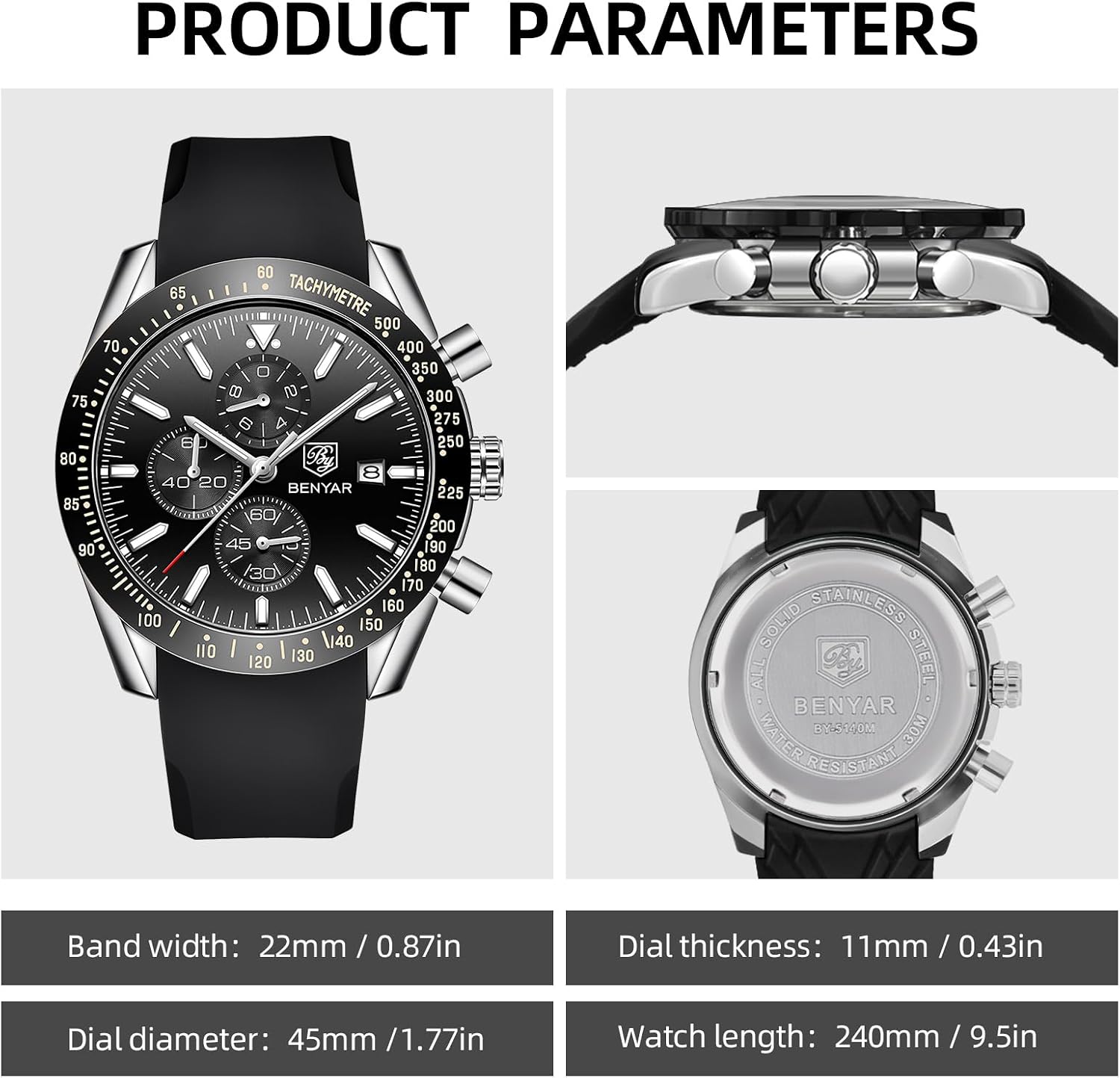 Thumbnail 6 de BY BENYAR Herrenuhr Chronograph Braun Leder