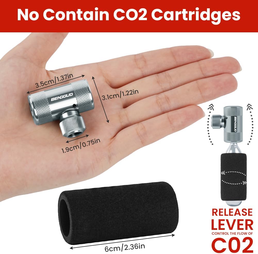 Detalle de AOOWU 4913030 inflator CO₂ do roweru, zawory Presta i Schrader, osłona EVA