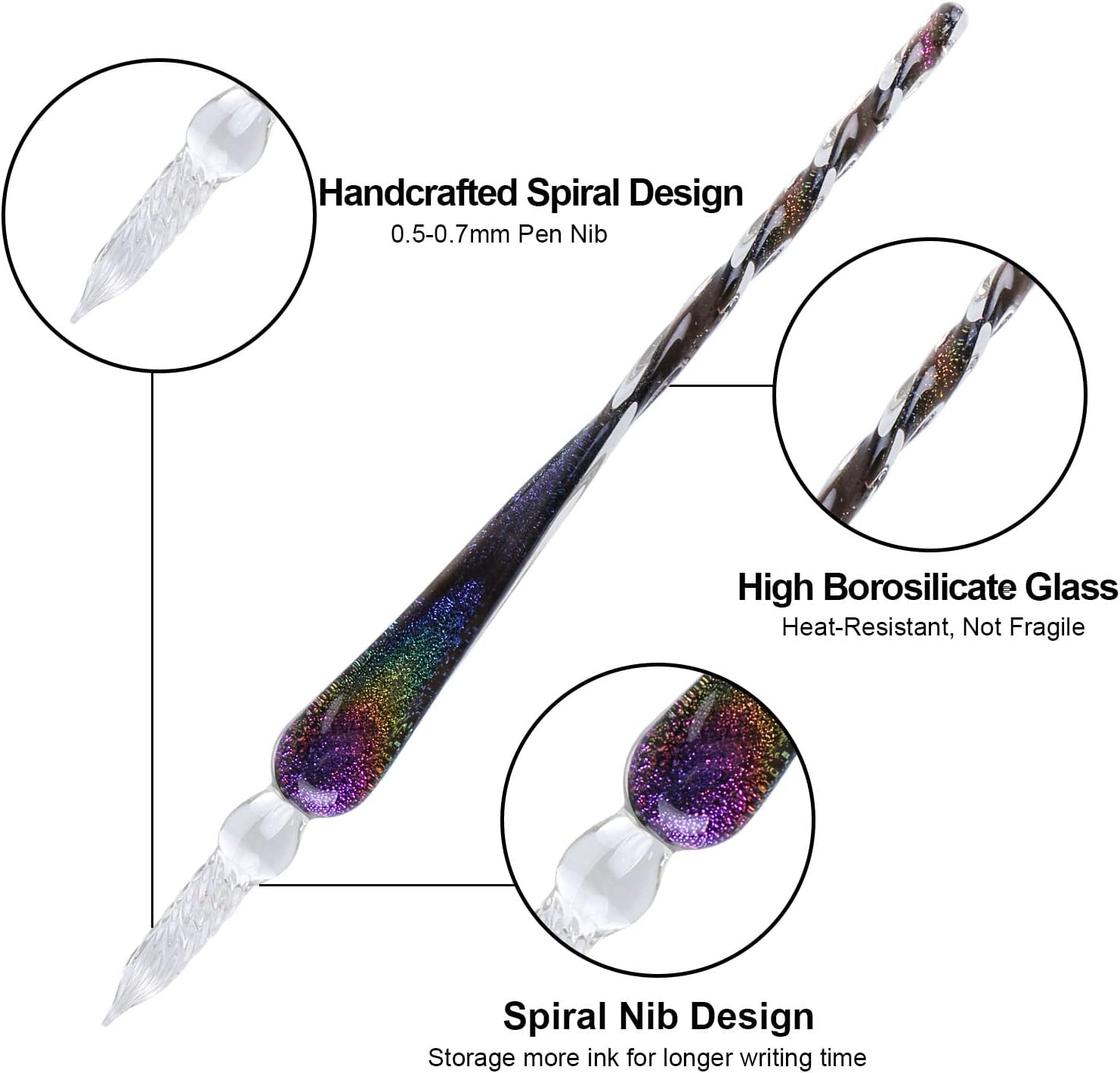Detalle de OFUN Glass Dip Pen Set: Crystal Glass Dip Pens with 12 Ink Colours