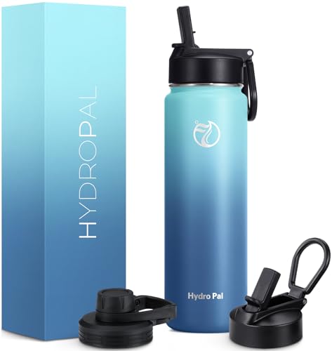 Detalle de HydroPal Edelstahl-Isolierflasche 750 ml mit Strohhalm und zwei Deckeln