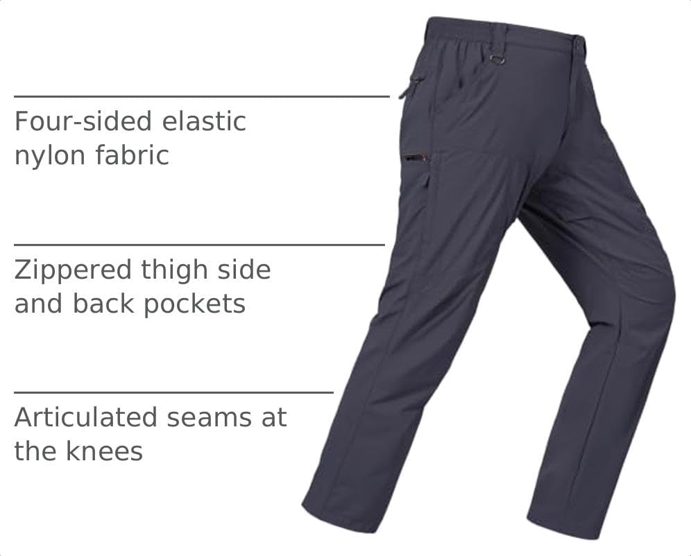 Detalle 2 de Lightweight Cargo Hiking Pants with 6 Zipper Pockets, DWR Water-Resistant Outdoor Tactical Trousers