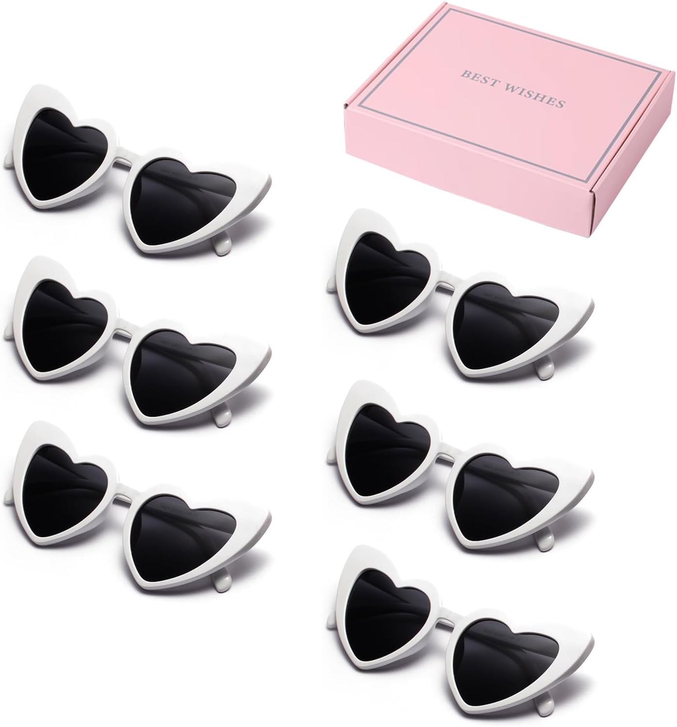 Thumbnail 1 de OWITER 6 Pack Bride Heart Shaped Sunglasses – White Heart Sunglasses for Women