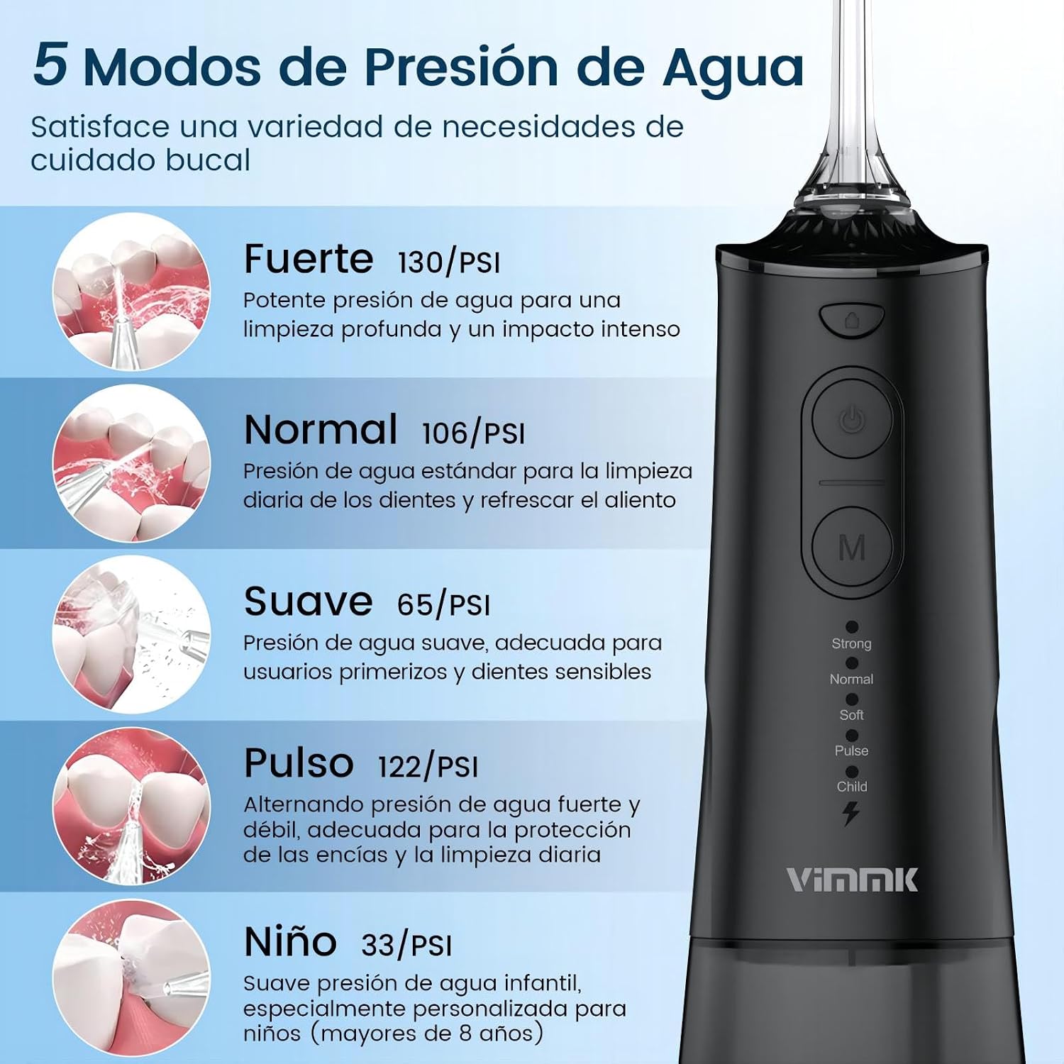 Thumbnail 2 de Irrigador Bucal Portátil Vimmk: 8 boquillas, 5 modos y IPX7 para casa y viaje