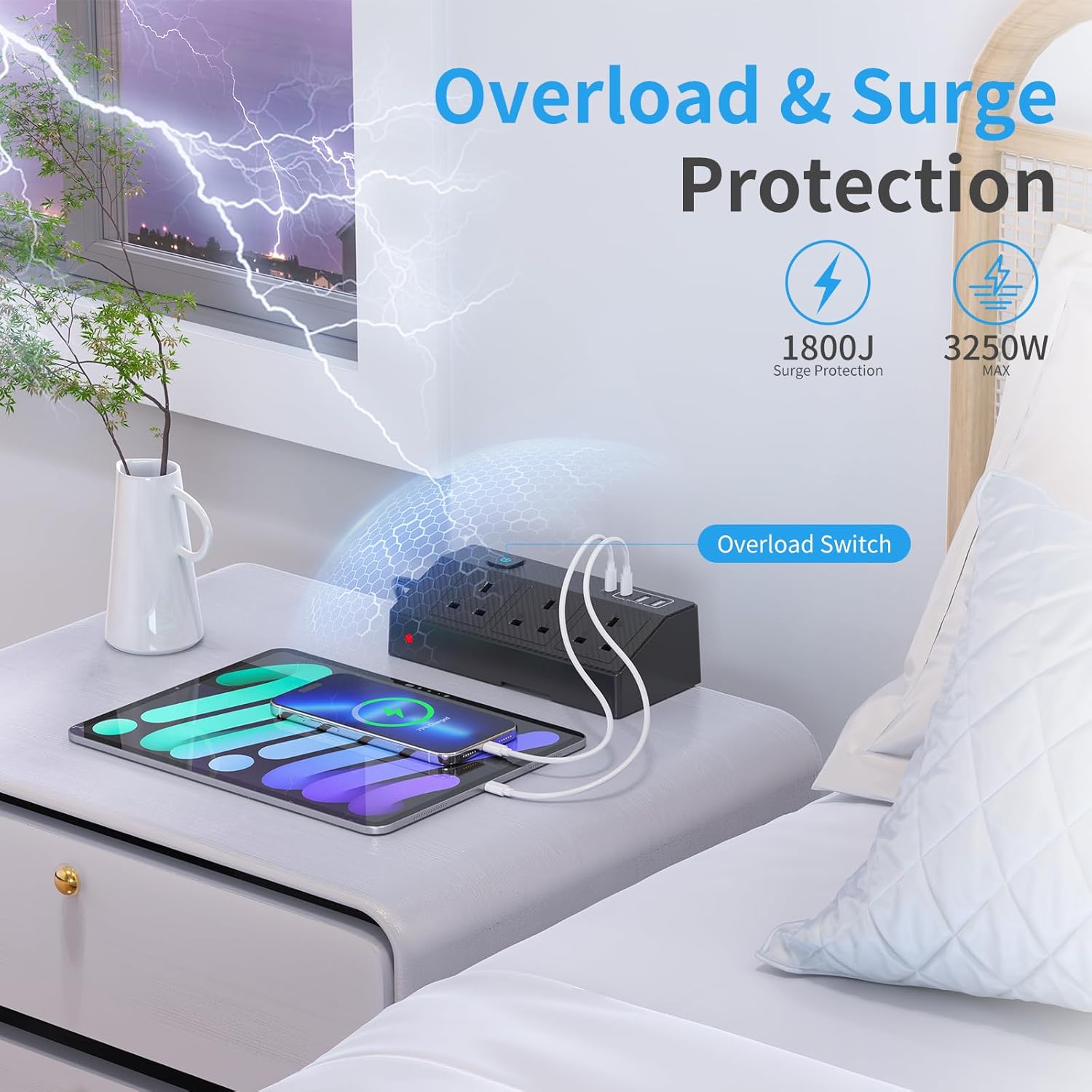 Thumbnail 3 de HAFINO Desk Power Socket with USB-C Slots – 7-in-1 Desk Extension Lead