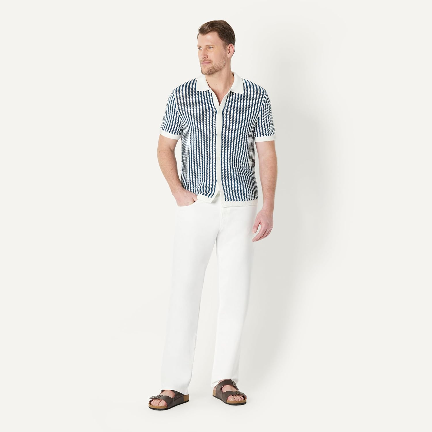 Detalle de Amazon Essentials Men's Short-Sleeve Button-Down Resort Knit Shirt