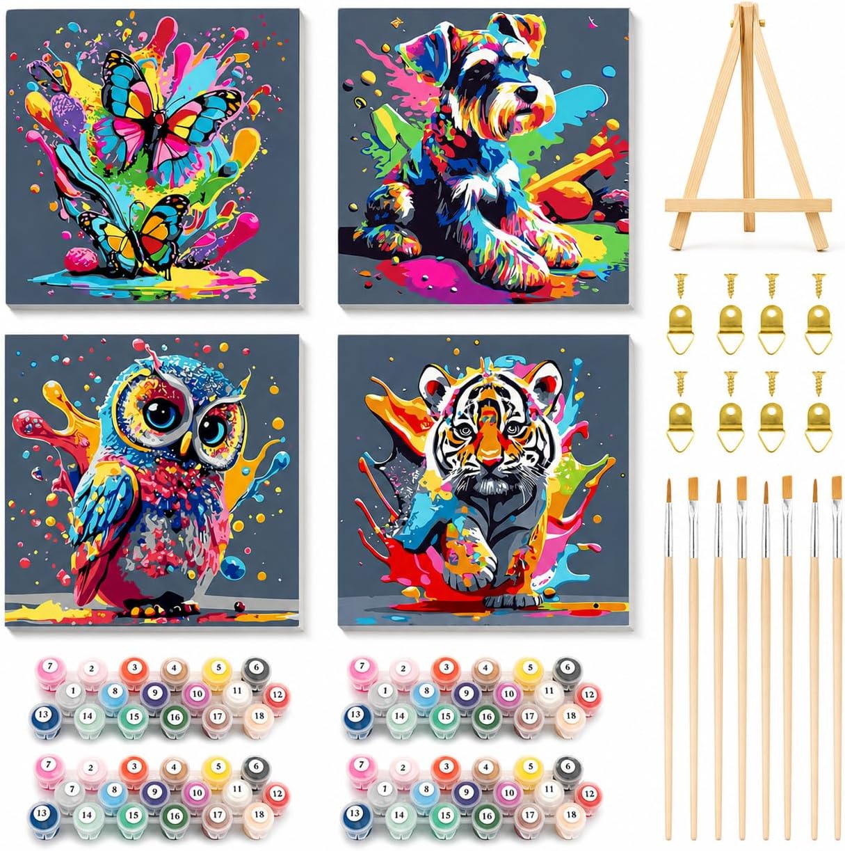 Detalle de WEMEON 4 Pack Paint by Numbers for Children (Framed) – 8x8 Inch Kids Painting Kits Ages 4–8–12