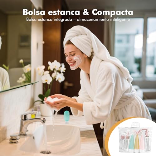 Detalle de Lovcoyo Kit de Botellas de Viaje 11 Piezas sin BPA con Estuche: set portátil para champú, loción y más