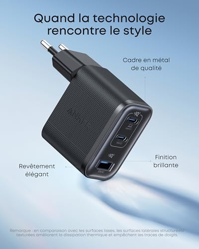 Detalle de Anker Nano Chargeur USB-C 70W à 3 Ports — Charge rapide et compact avec câble inclus