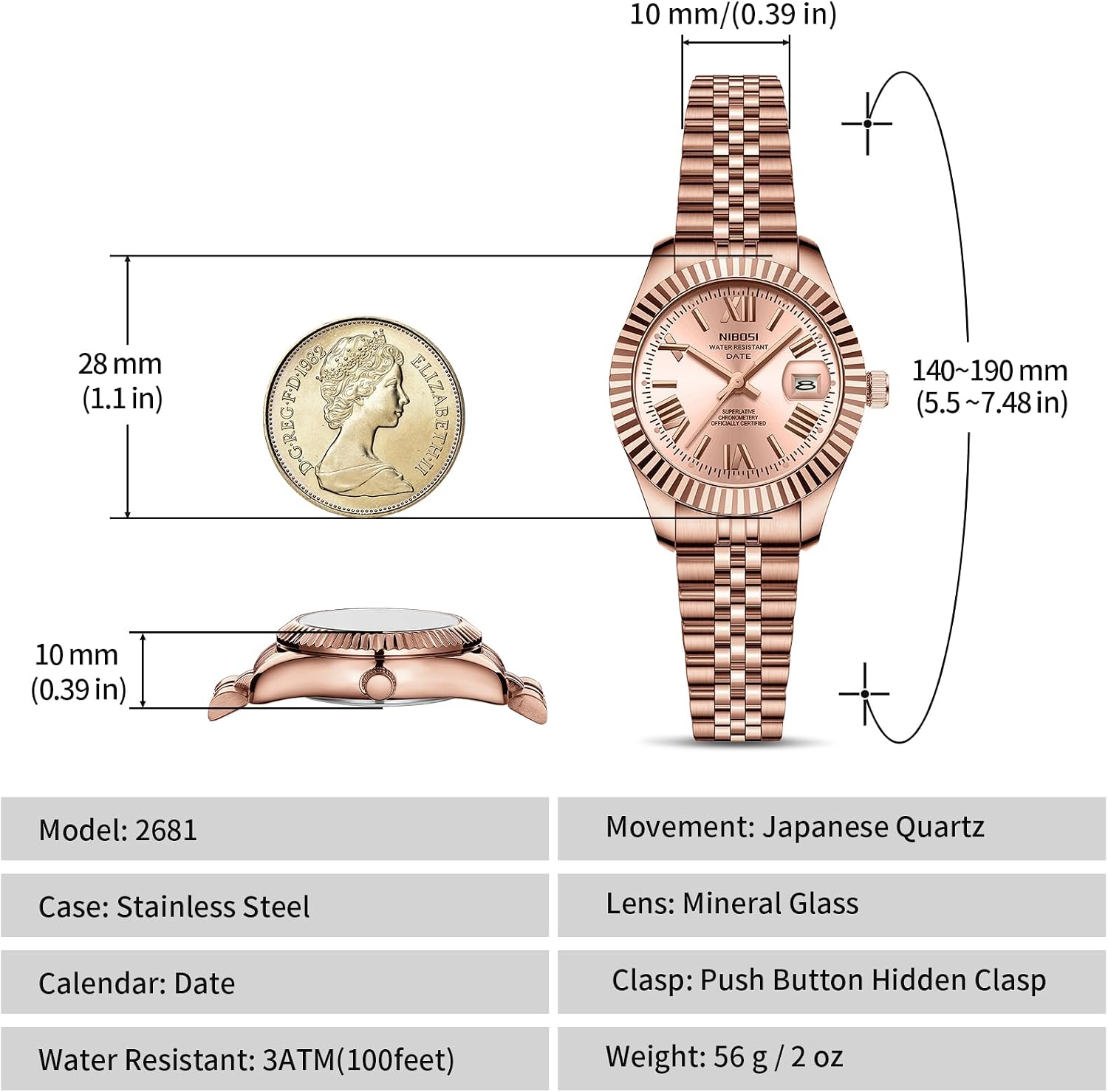 Detalle de NIBOSI dainty analog quartz watch