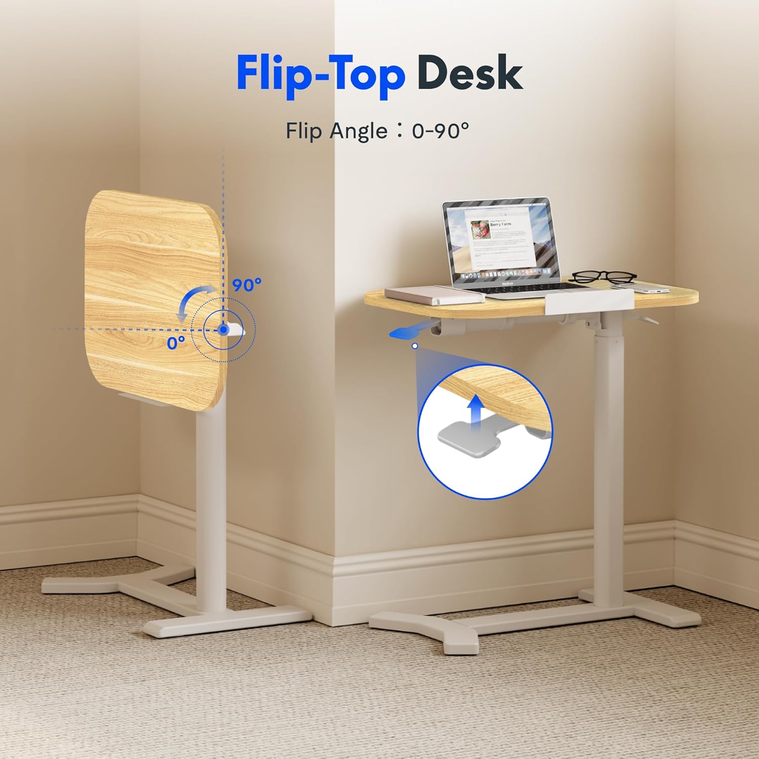 Thumbnail 2 de FLEXISPOT Overbed Table with Wheels – Adjustable, tiltable maple bedside desk (60 x 40 cm)