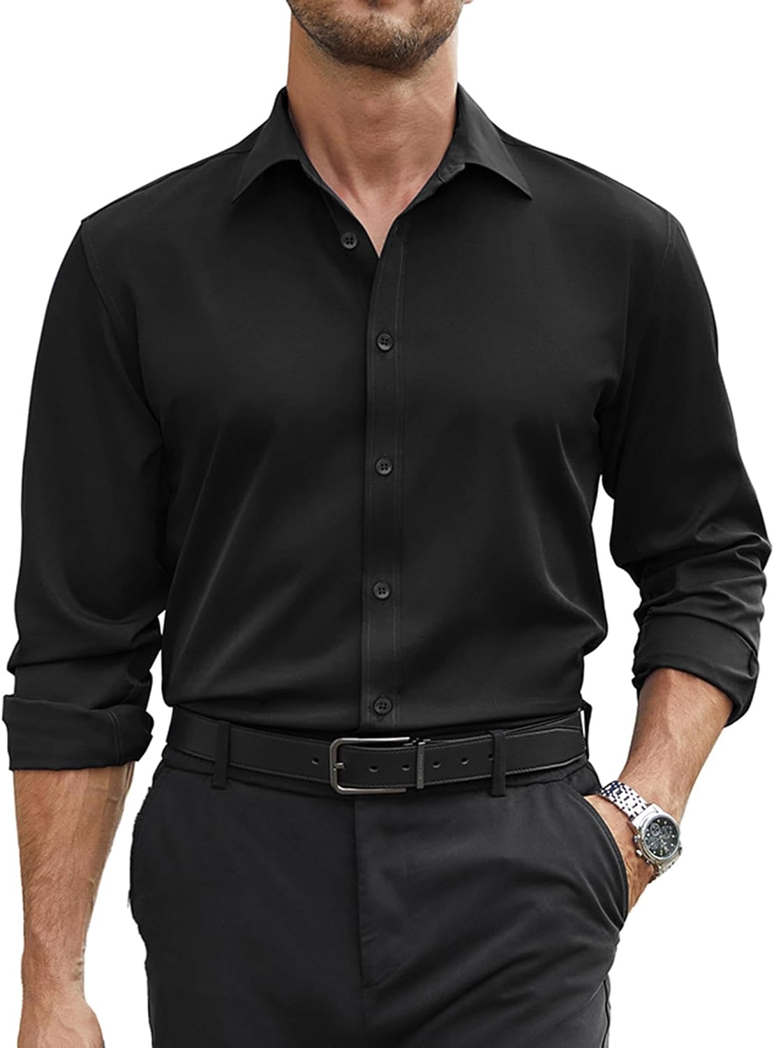 Detalle de COOFANDY Stretch Dress Shirt 1 Pack 👔