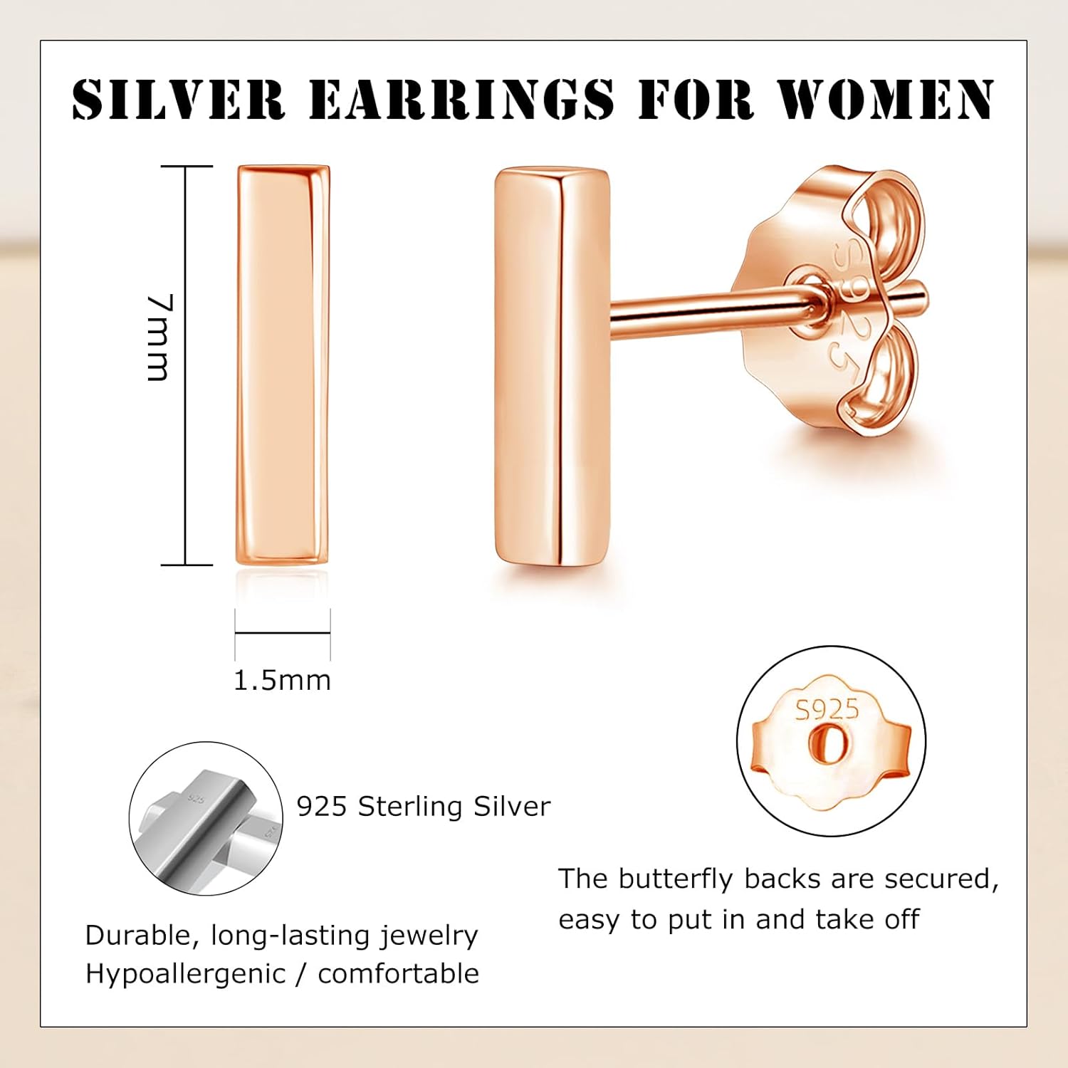 Thumbnail 1 de Zolkamery Ohrstecker aus 925 Sterling Silber – kleine Kreuz- und Stab Ohrstecker, hypoallergen