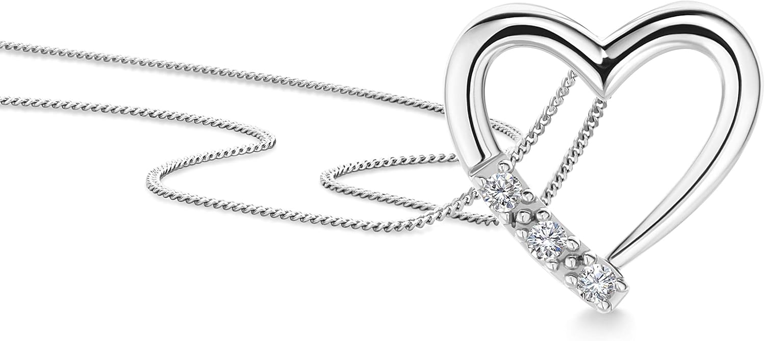 Thumbnail 1 de Orovi Femme 14 Kt / 585 Collier Diamants Cœur en Or Blanc 0,08 ct – Longueur 45 cm