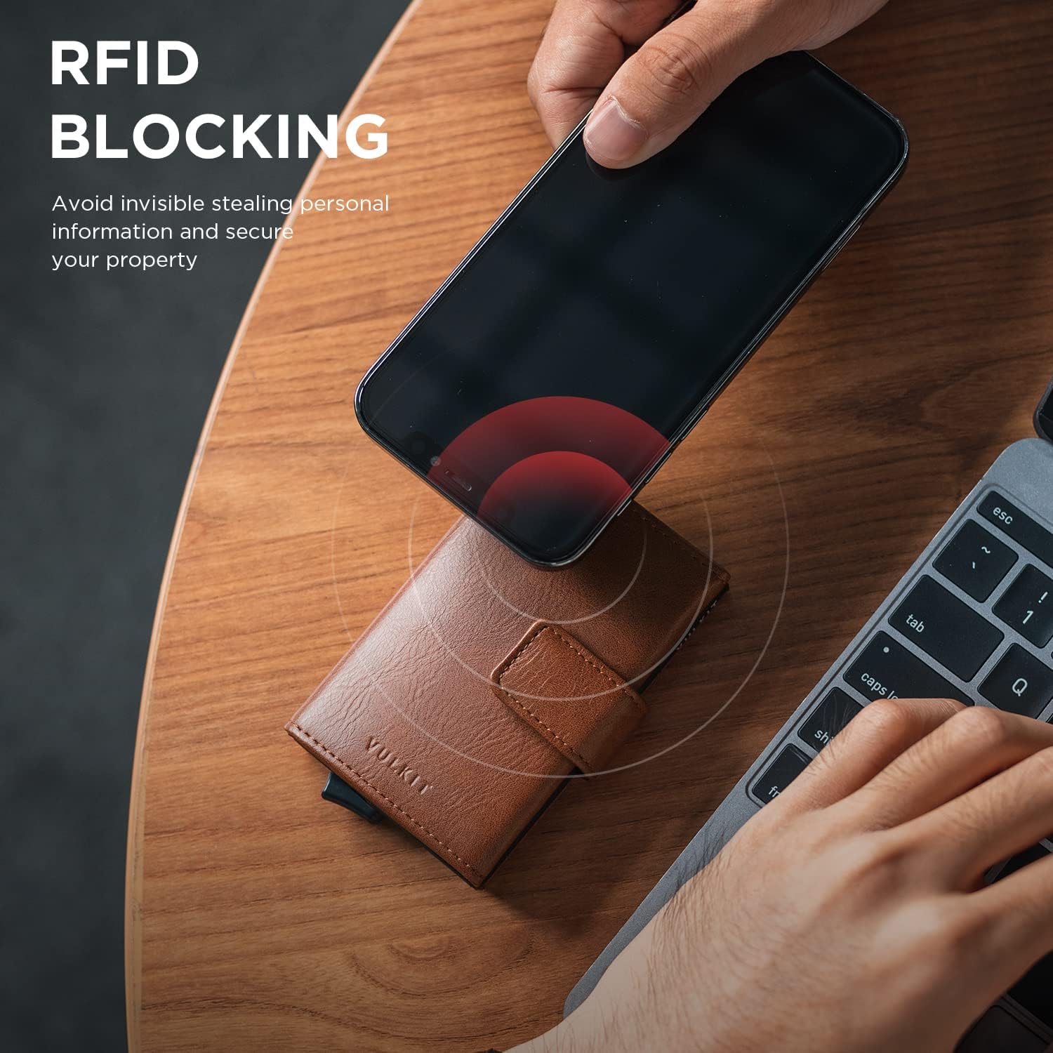 Detalle de VULKIT RFID Blocking pop-up leather credit card holder with magnetic closure